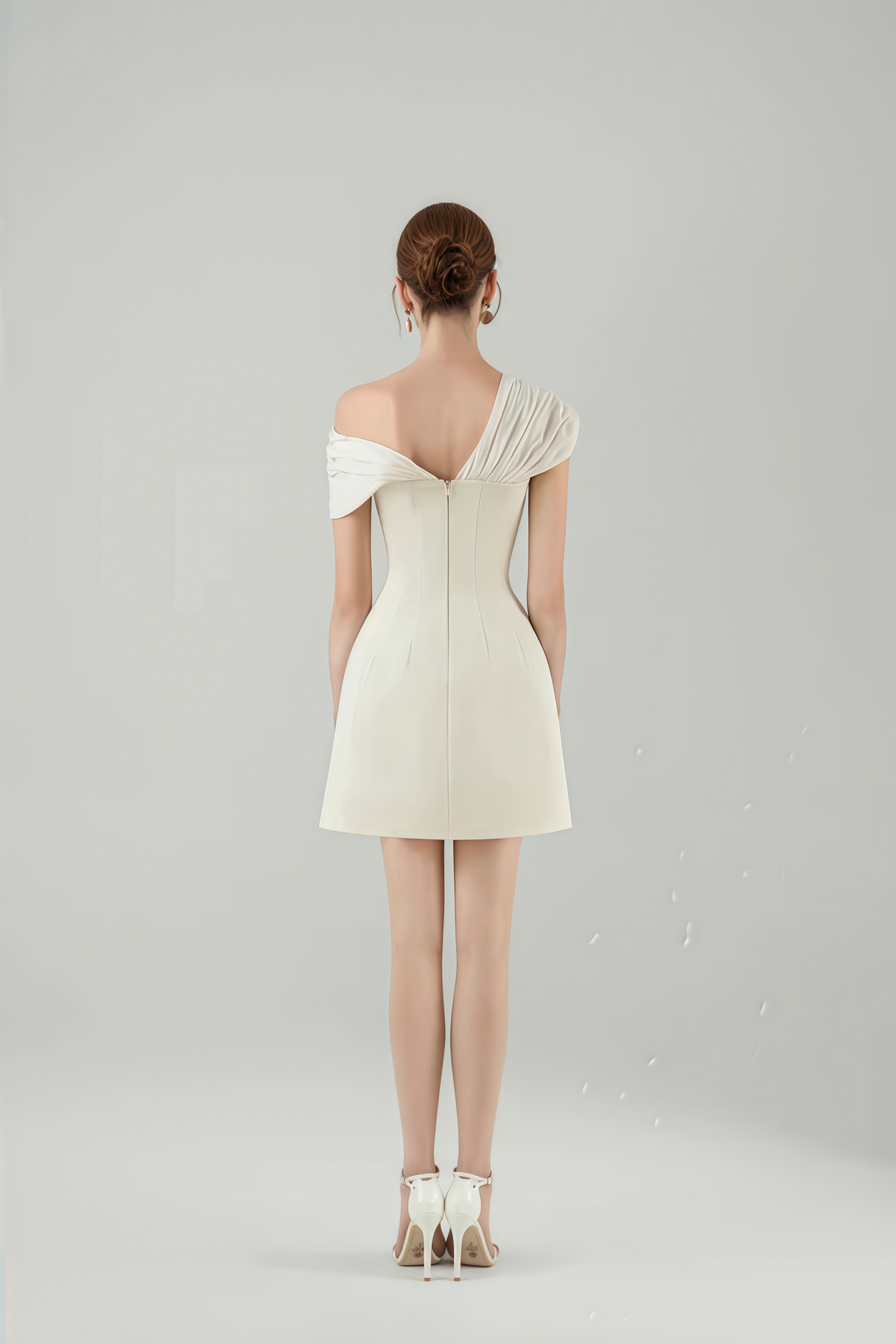 Alistair Cream White Plunge Neck Ruched Mini Dress