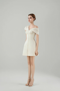 Alistair Cream White Plunge Neck Ruched Mini Dress