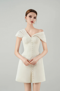 Alistair Cream White Plunge Neck Ruched Mini Dress