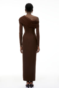 Almudena Chocolate Brown One Shoulder Maxi Dress