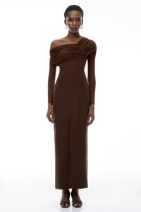 Almudena Chocolate Brown One Shoulder Maxi Dress