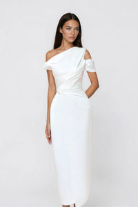Amarante White One Shoulder Asymmetrical Midi Dress