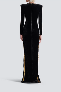 Anna Black Crystal Embellished Front Slit Maxi Dress