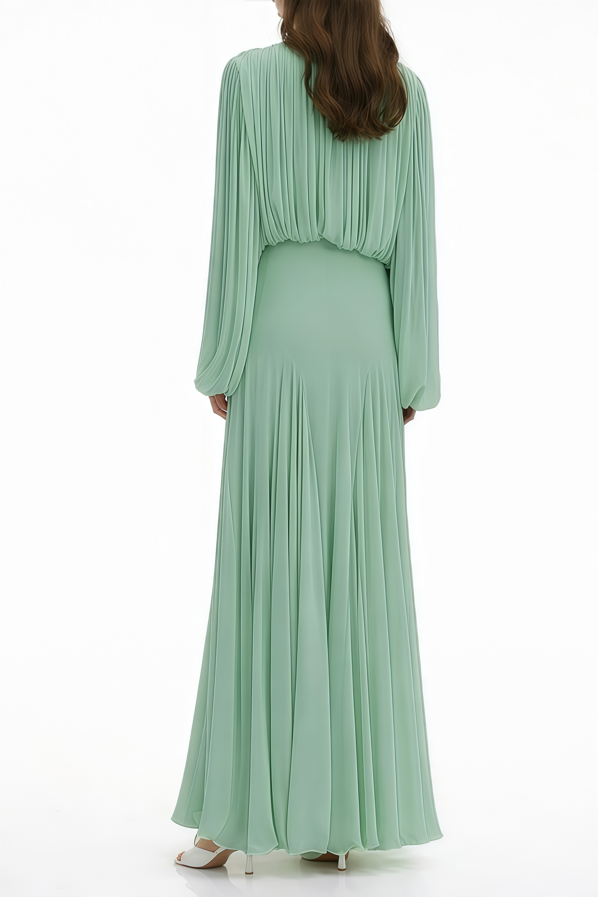 Annabelle Green Lantern Sleeve Pleated Maxi Dress