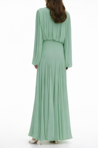 Annabelle Green Lantern Sleeve Pleated Maxi Dress