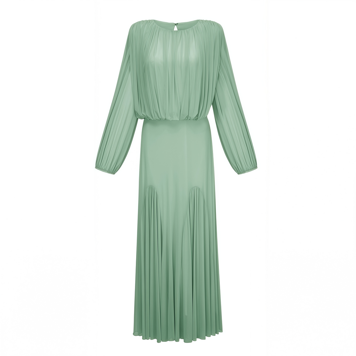 Annabelle Green Lantern Sleeve Pleated Maxi Dress
