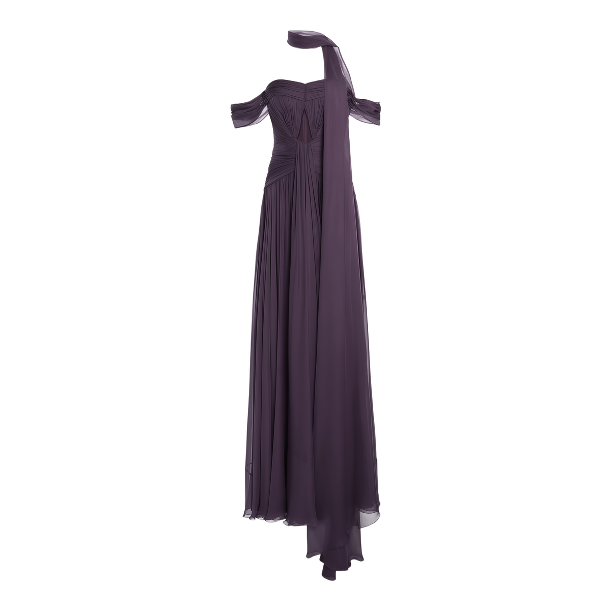 Annabelle Purple Off Shoulder Ruched Maxi Dress with Twist Front