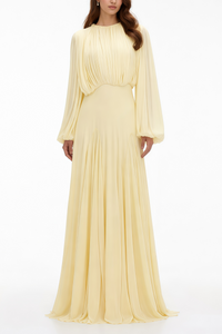 Annabelle Yellow Lantern Sleeve Pleated Maxi Dress