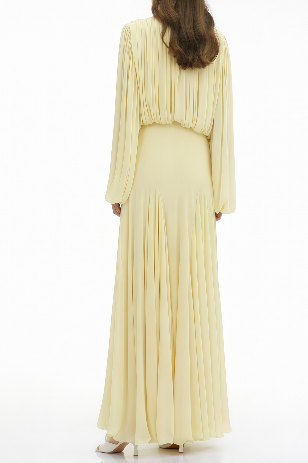 Annabelle Yellow Lantern Sleeve Pleated Maxi Dress