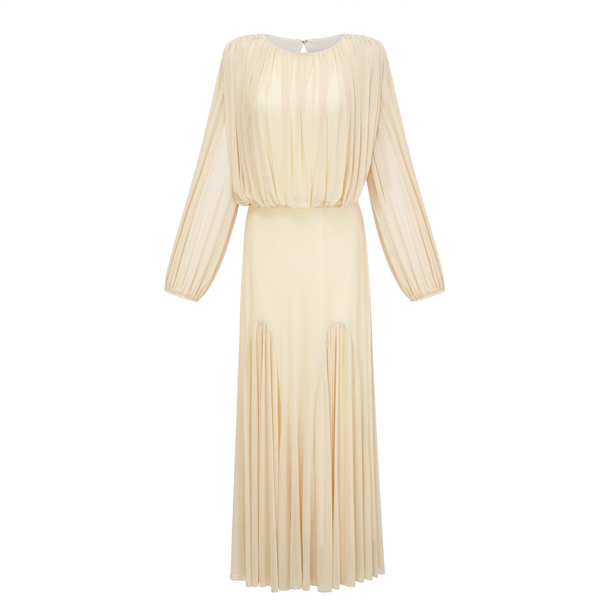Annabelle Yellow Lantern Sleeve Pleated Maxi Dress