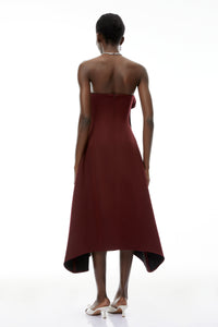 Annika Burgundy 3D Petal Ruched Midi Dress