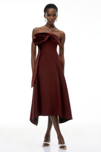 Annika Burgundy 3D Petal Ruched Midi Dress
