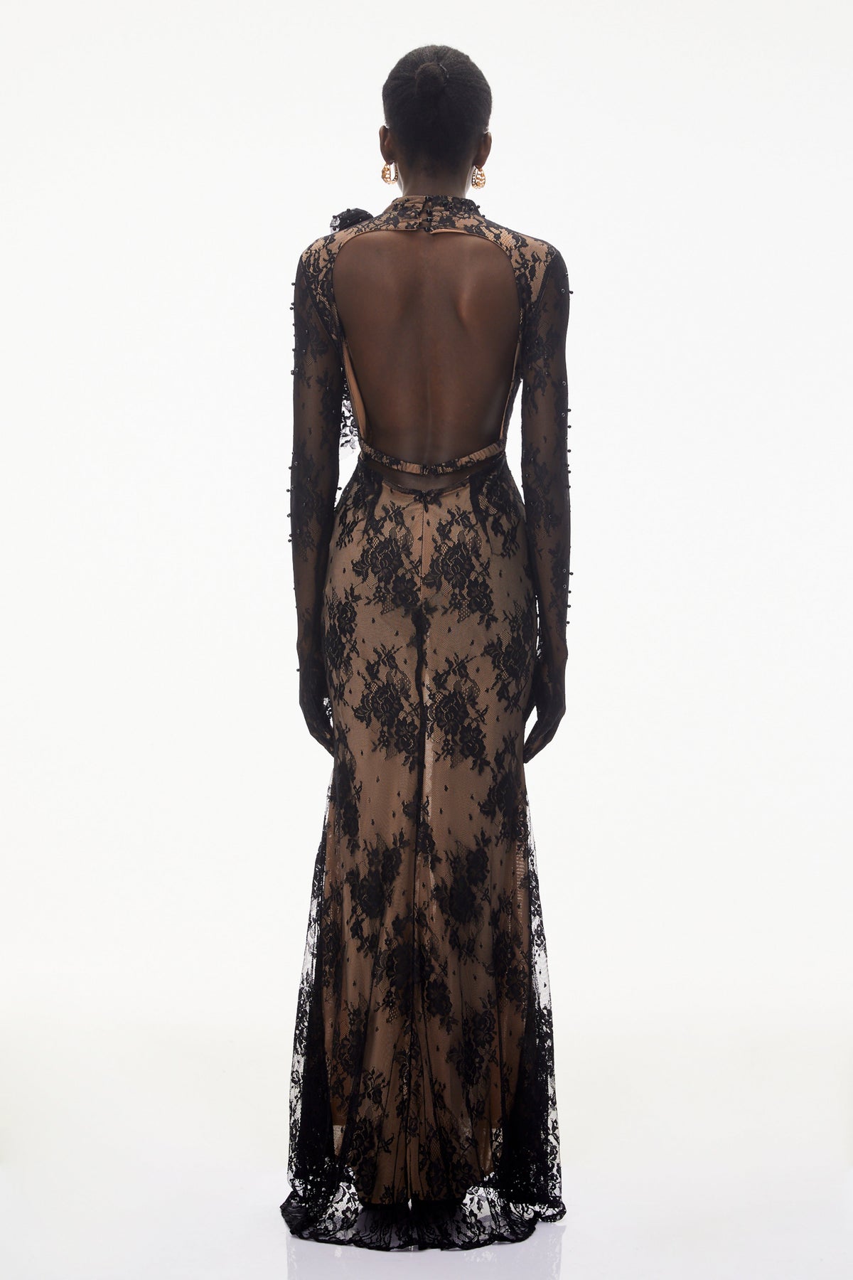 Arabella Black Mock Neck Sequin Lace Maxi Dress
