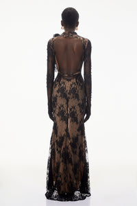 Arabella Black Mock Neck Sequin Lace Maxi Dress
