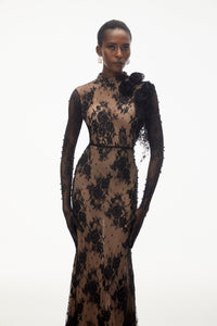Arabella Black Mock Neck Sequin Lace Maxi Dress