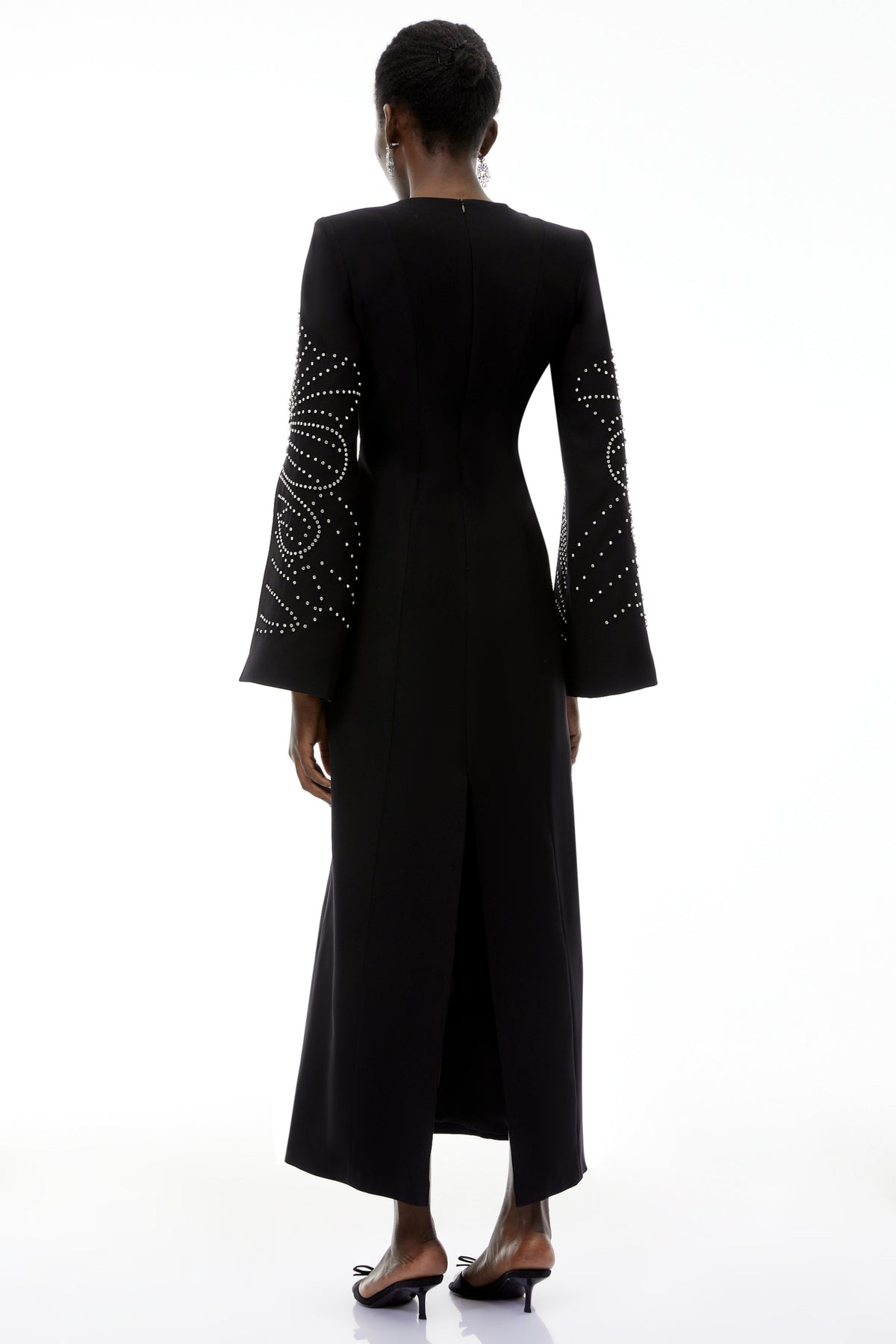 Arabella Black Slit Sleeve Maxi Dress with Embellishment