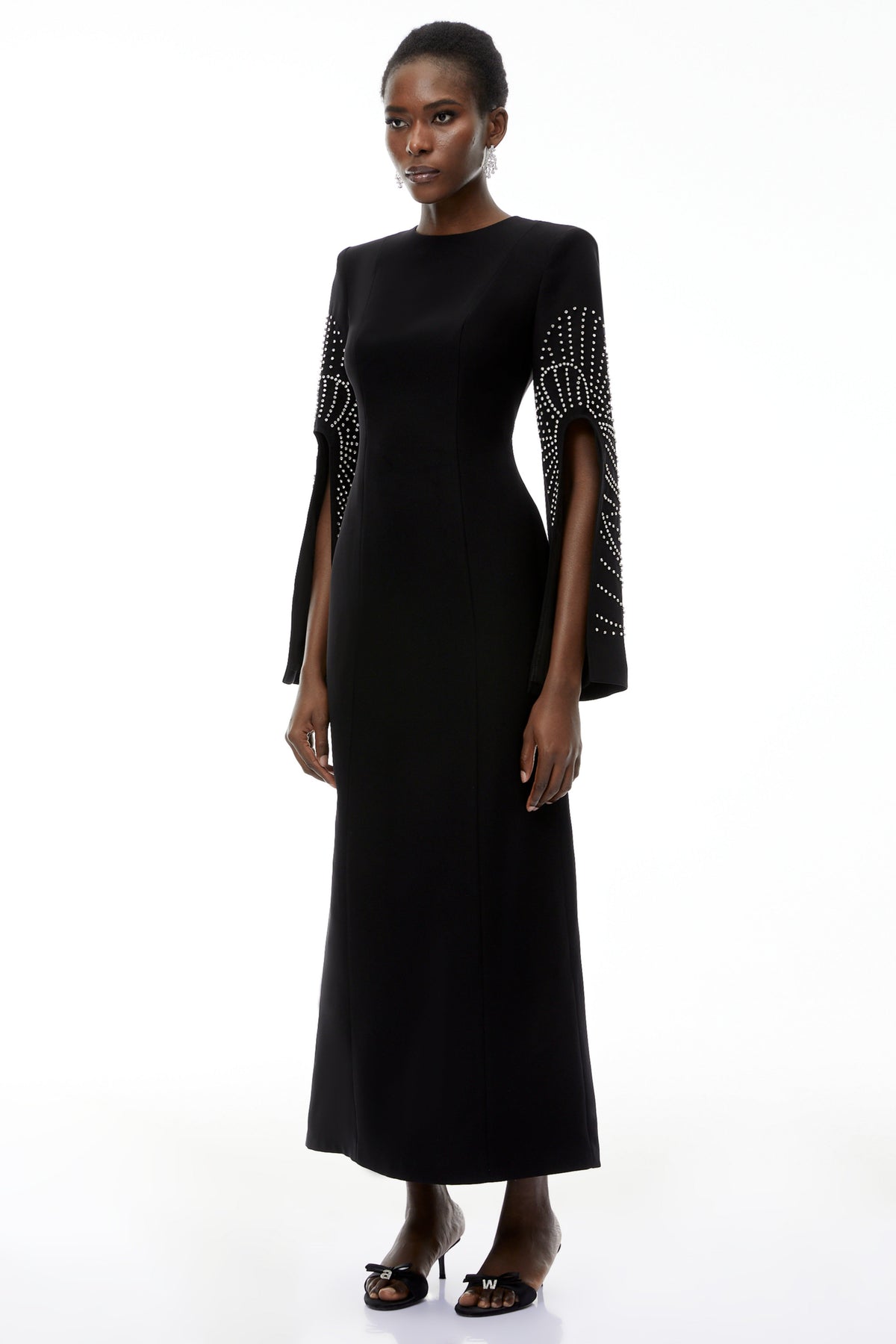 Arabella Black Slit Sleeve Maxi Dress with Embellishment