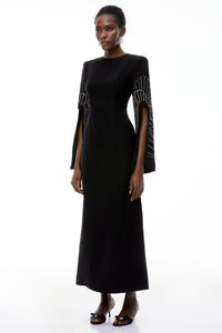 Arabella Black Slit Sleeve Maxi Dress with Embellishment