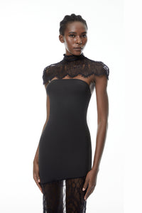 Arianna Black Floral Lace Shawl & Dress Matching Set