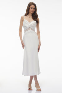 Astarte White Floral Lace Twist Midi Dress