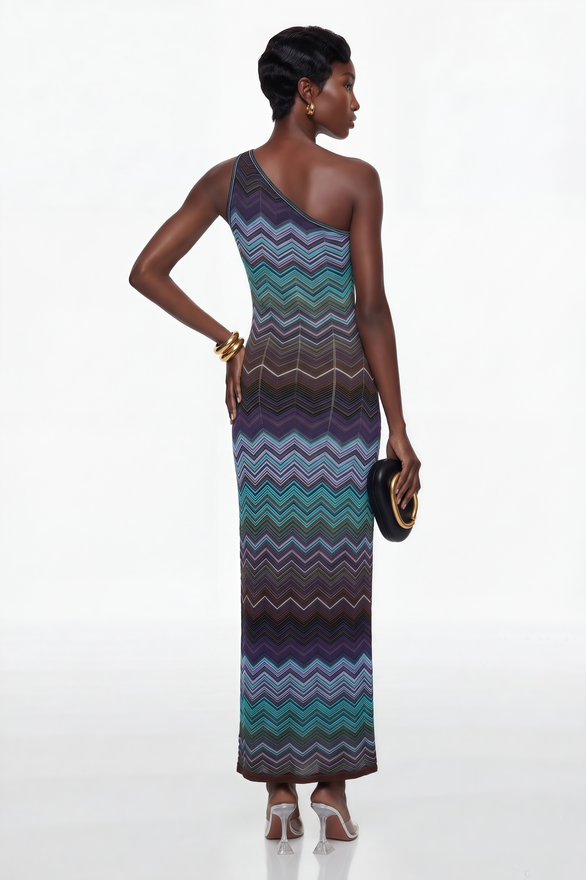 Avery Blue Knit Maxi Dress with Wave Pattern