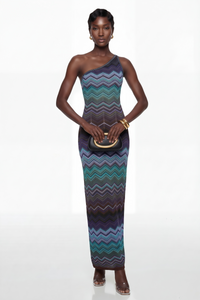 Avery Blue Knit Maxi Dress with Wave Pattern