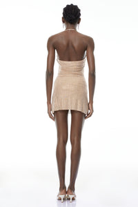 Bblythe Neutral Halterneck Rhinestone Mini Dress