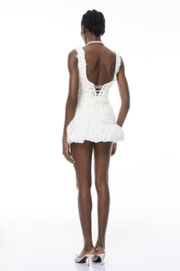 Beatrice White 3D Petal Bubble Mini Dress