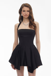 Behnaz Black Halterneck Asymmetrical Mini Dress