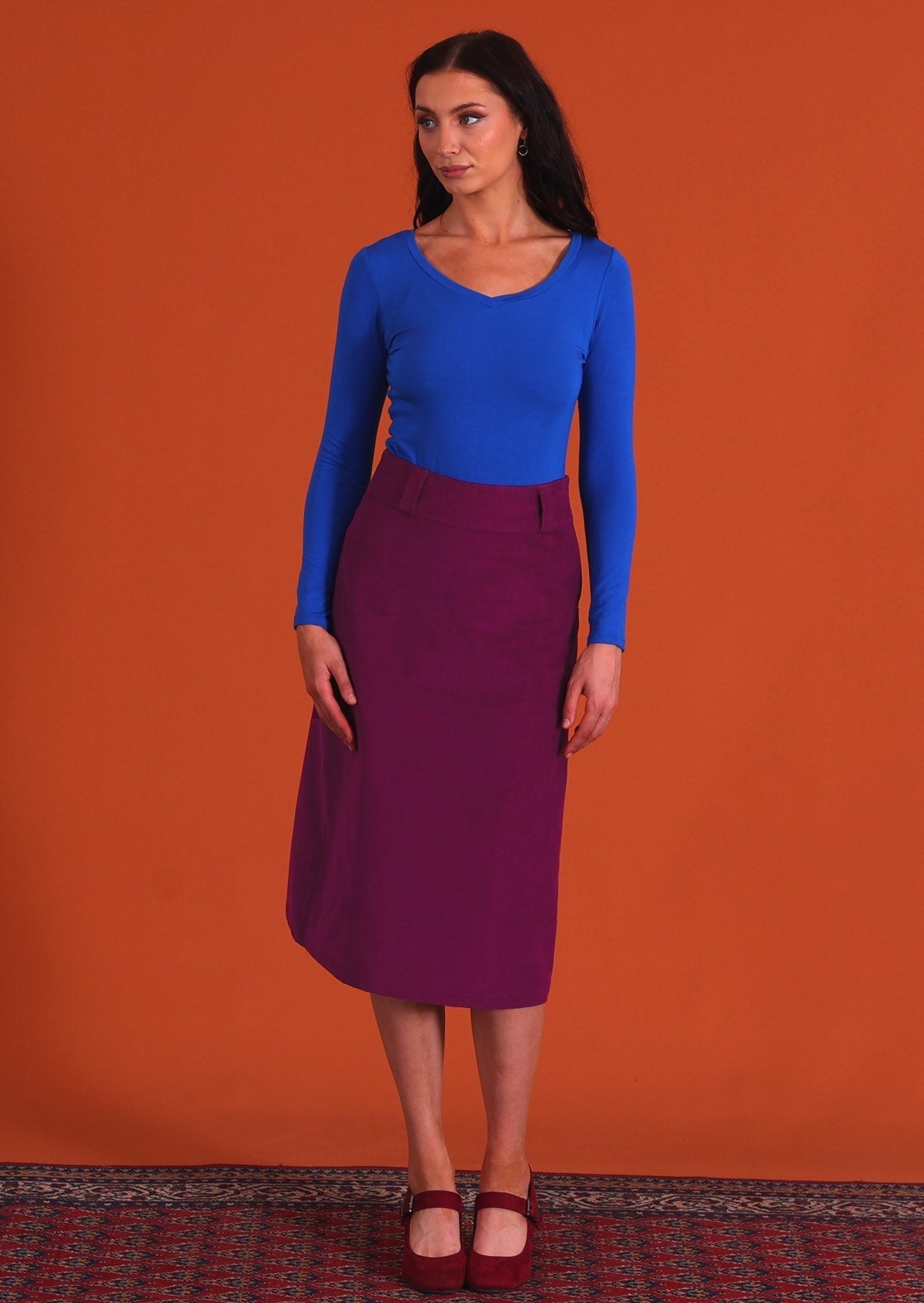 Belt Loop Corduroy Skirt Plum Caspia