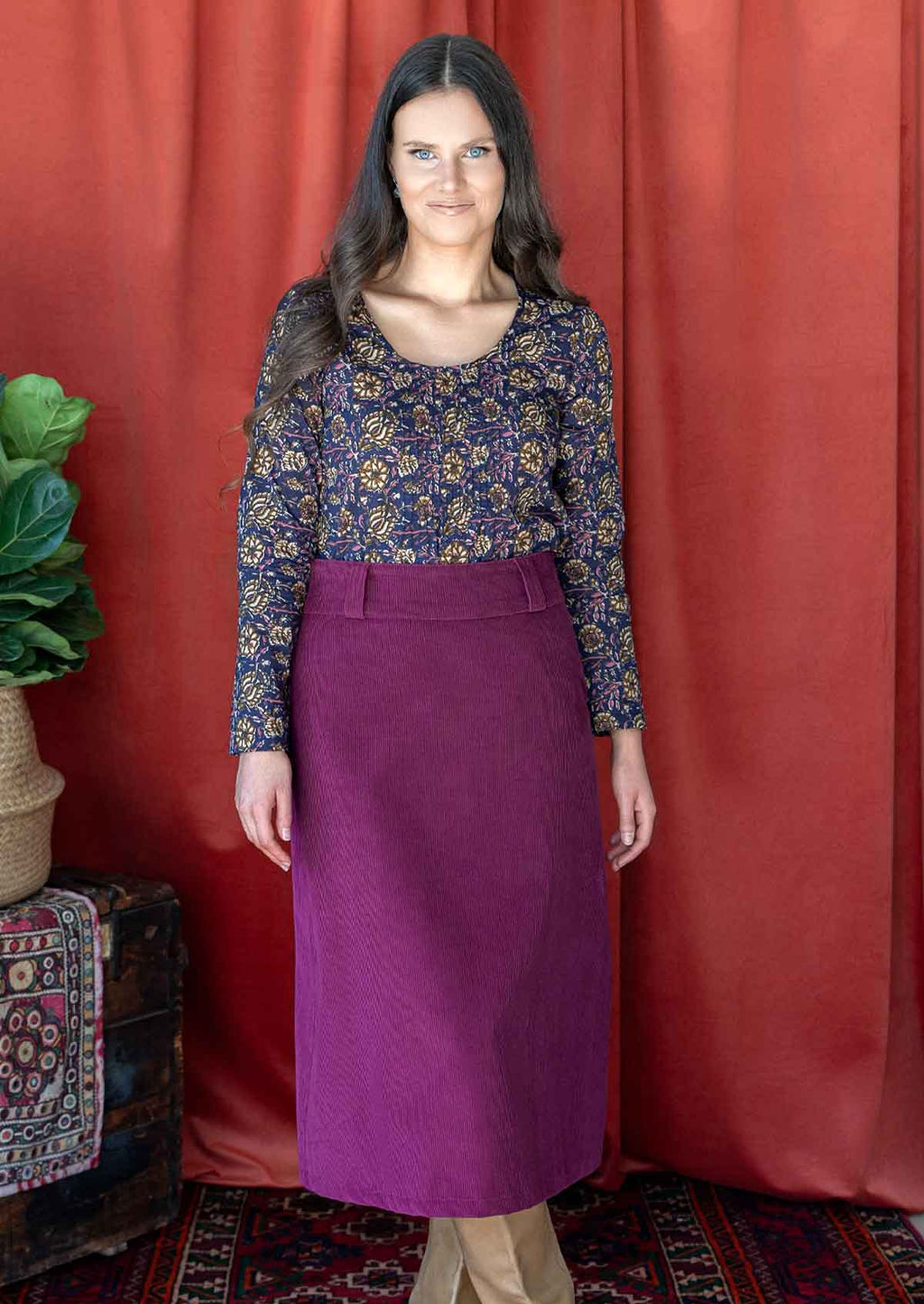 Belt Loop Corduroy Skirt Plum Caspia