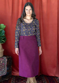 Belt Loop Corduroy Skirt Plum Caspia
