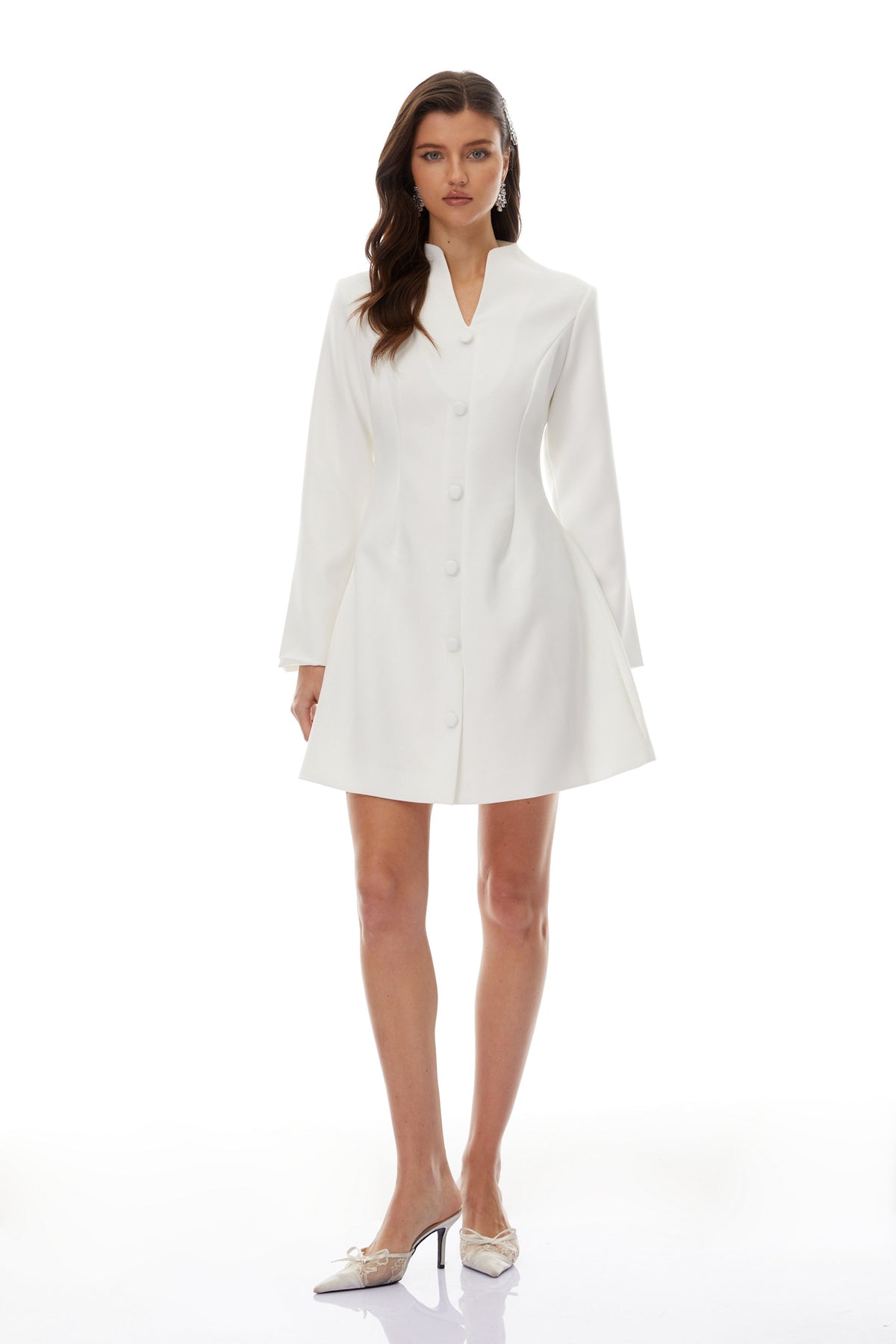 Berglind White Mandarin Collar Mini Blazer Dress