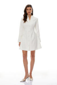 Berglind White Mandarin Collar Mini Blazer Dress
