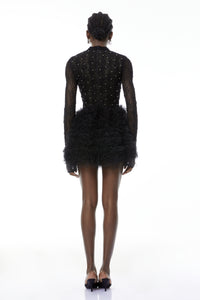 Bernice Black Embellished Tiered Mini Dress