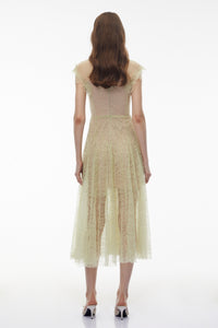 Béryl Green Floral Lace Midi Dress