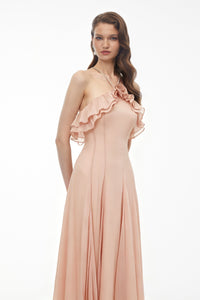 Bianka Pink Pleated Maxi Dress with 3D Florals
