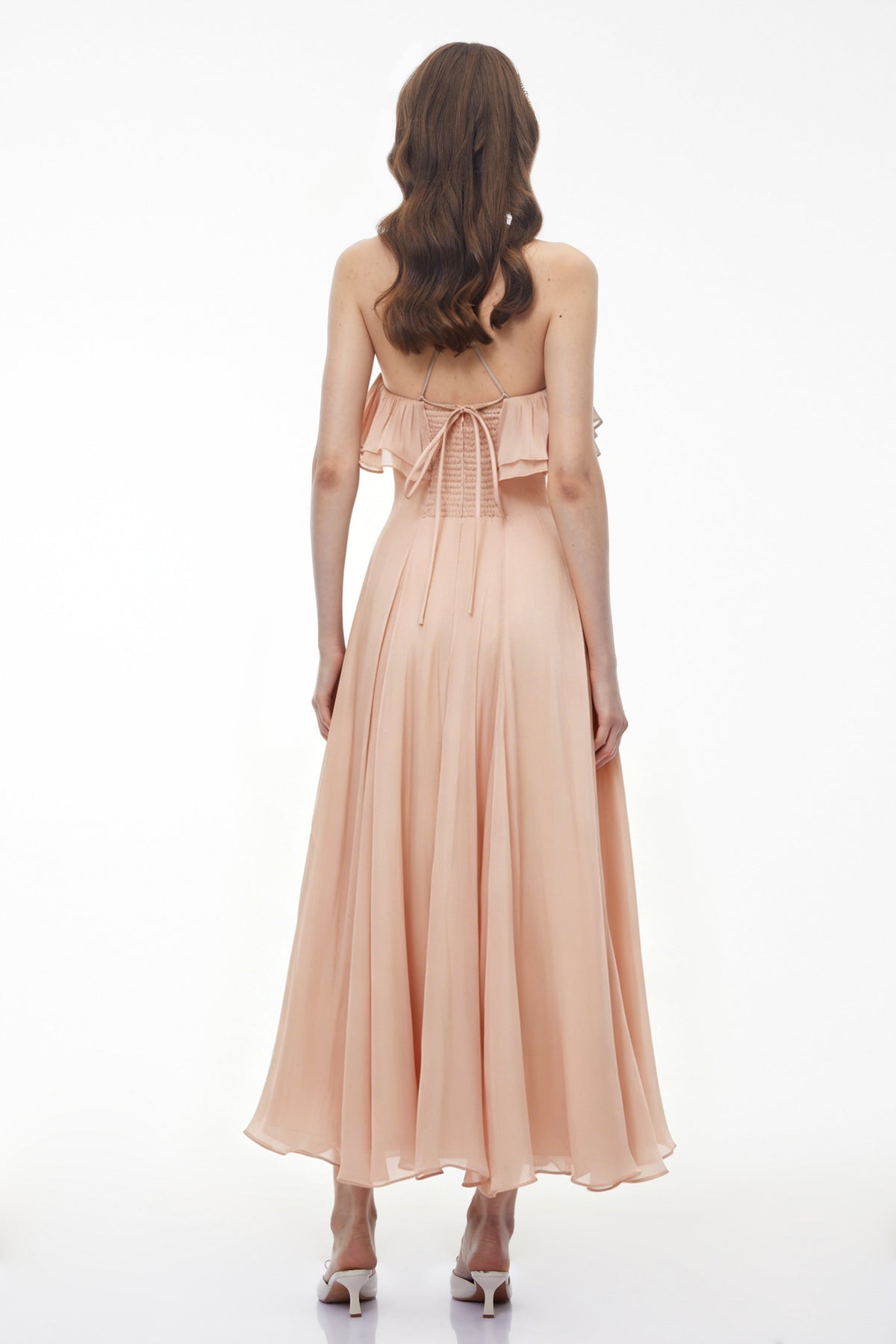 Bianka Pink Pleated Maxi Dress with 3D Florals