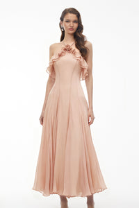 Bianka Pink Pleated Maxi Dress with 3D Florals