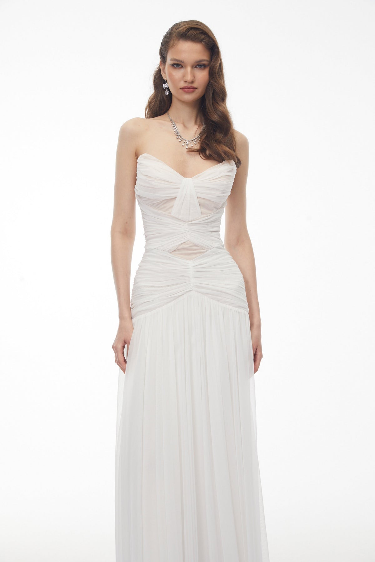 Bianka White Cross Front Ruched Maxi Dress