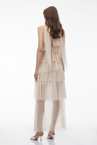 Blanche Neutral Floral Ruffled Maxi Dress