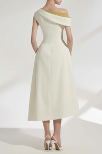 Blossom White One Shoulder Ruched Midi Dress