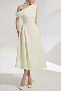 Blossom White One Shoulder Ruched Midi Dress