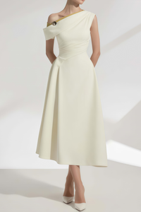 Blossom White One Shoulder Ruched Midi Dress