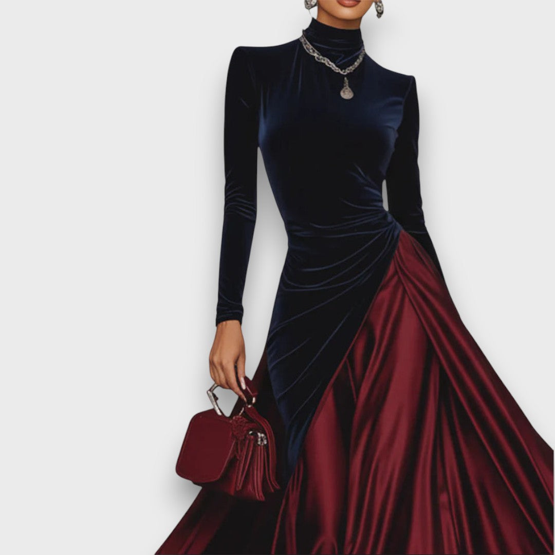 Maricar – Velvet and Satin Evening Contrast Dress