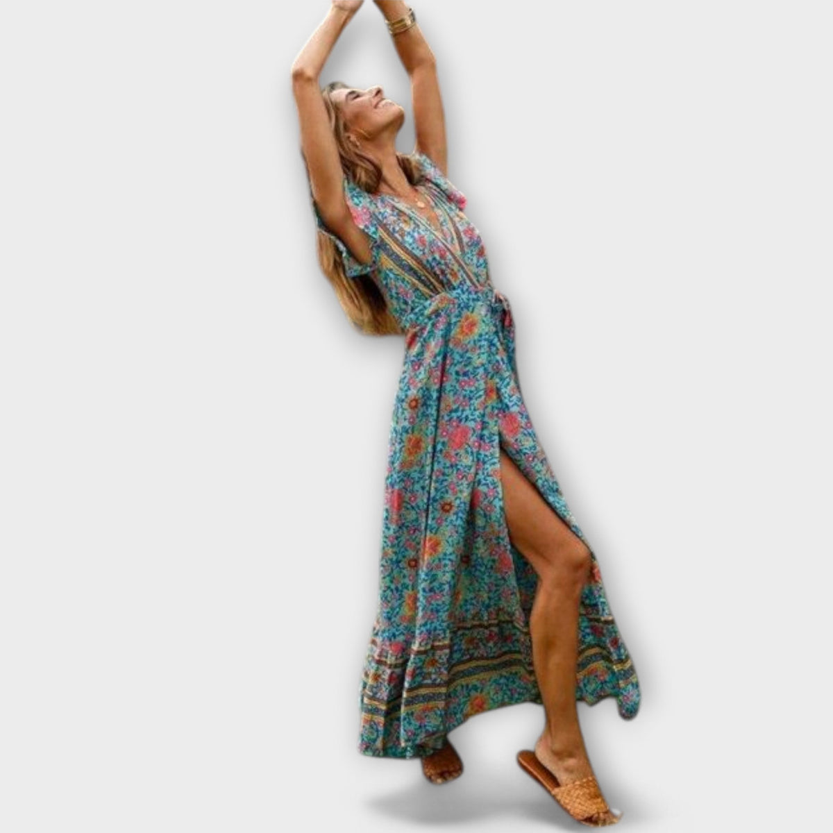 Sylenna – Boho Maxi Dress with Floral Pattern
