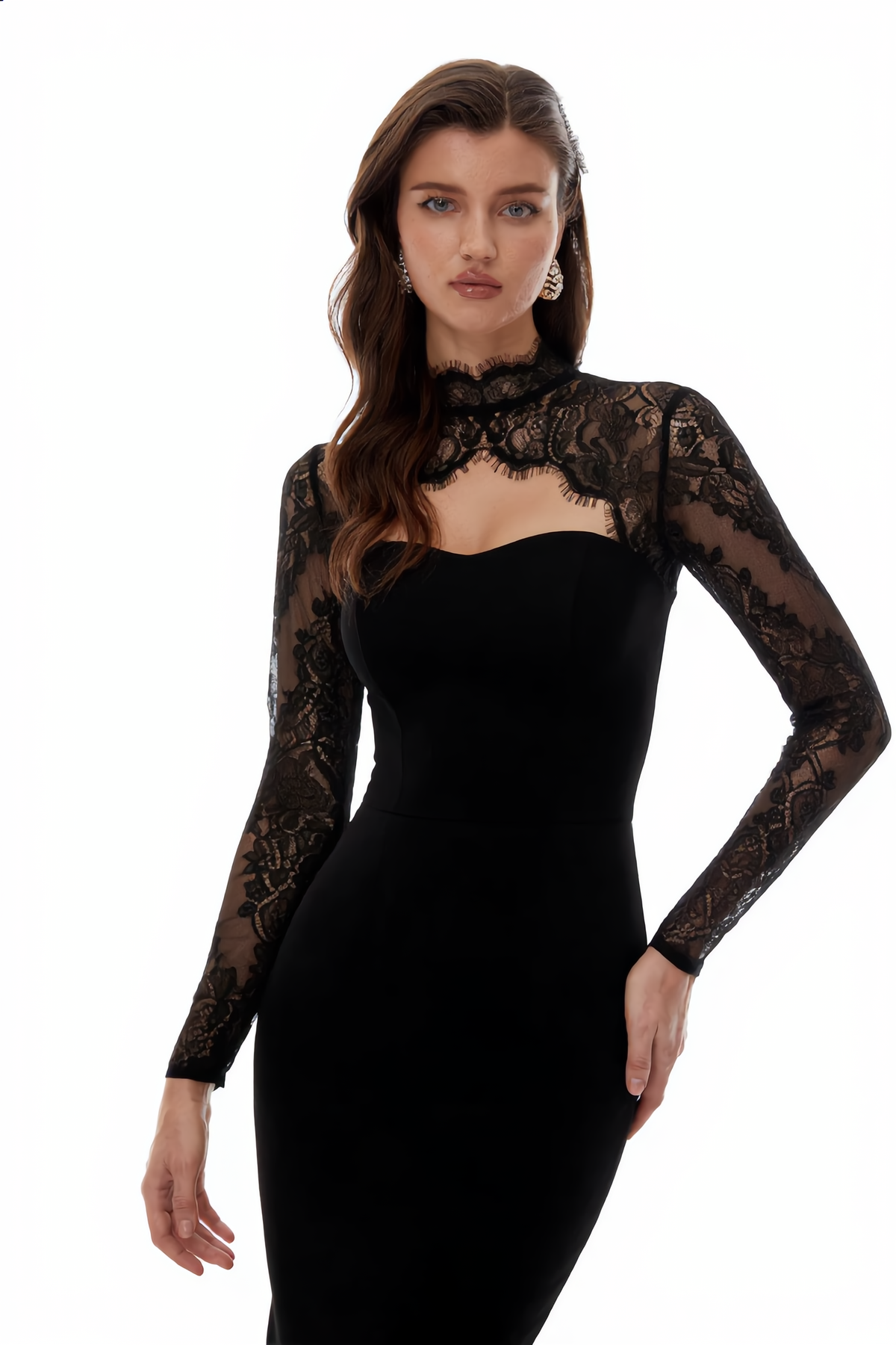 Bokamoso Black Lace Panel Maxi Gown