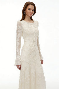 Branwen Neutral 3D-Floral Embroidered Lace Maxi Dress