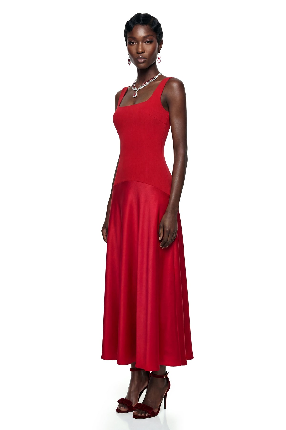 Brynja Red Square Neck Sleeveless Maxi Dress