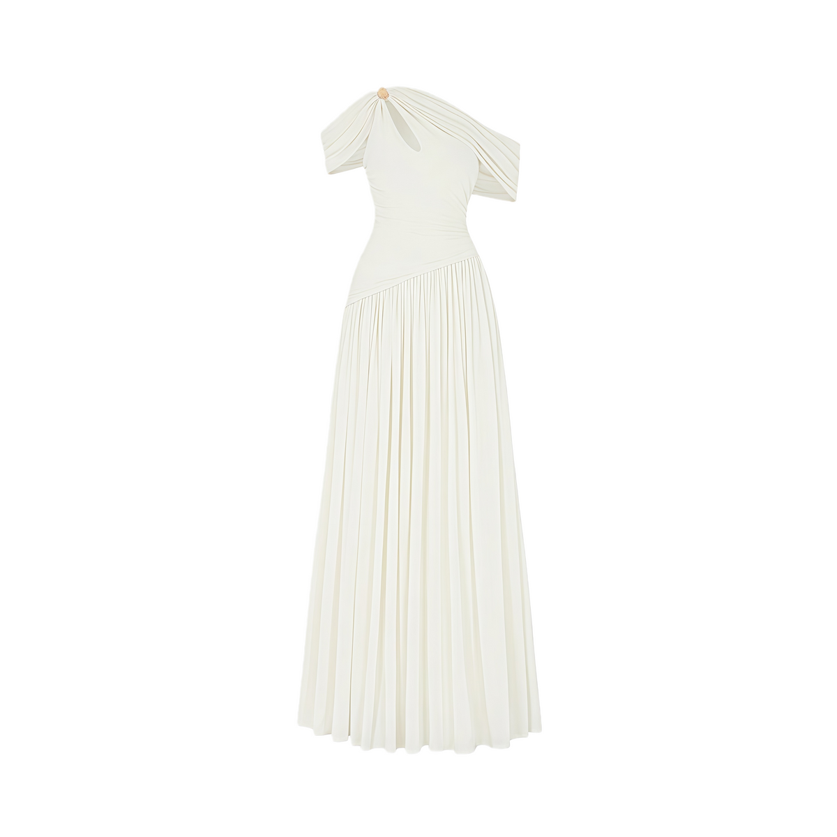 Sigrun White Asymmetrical Gathered Maxi Dress